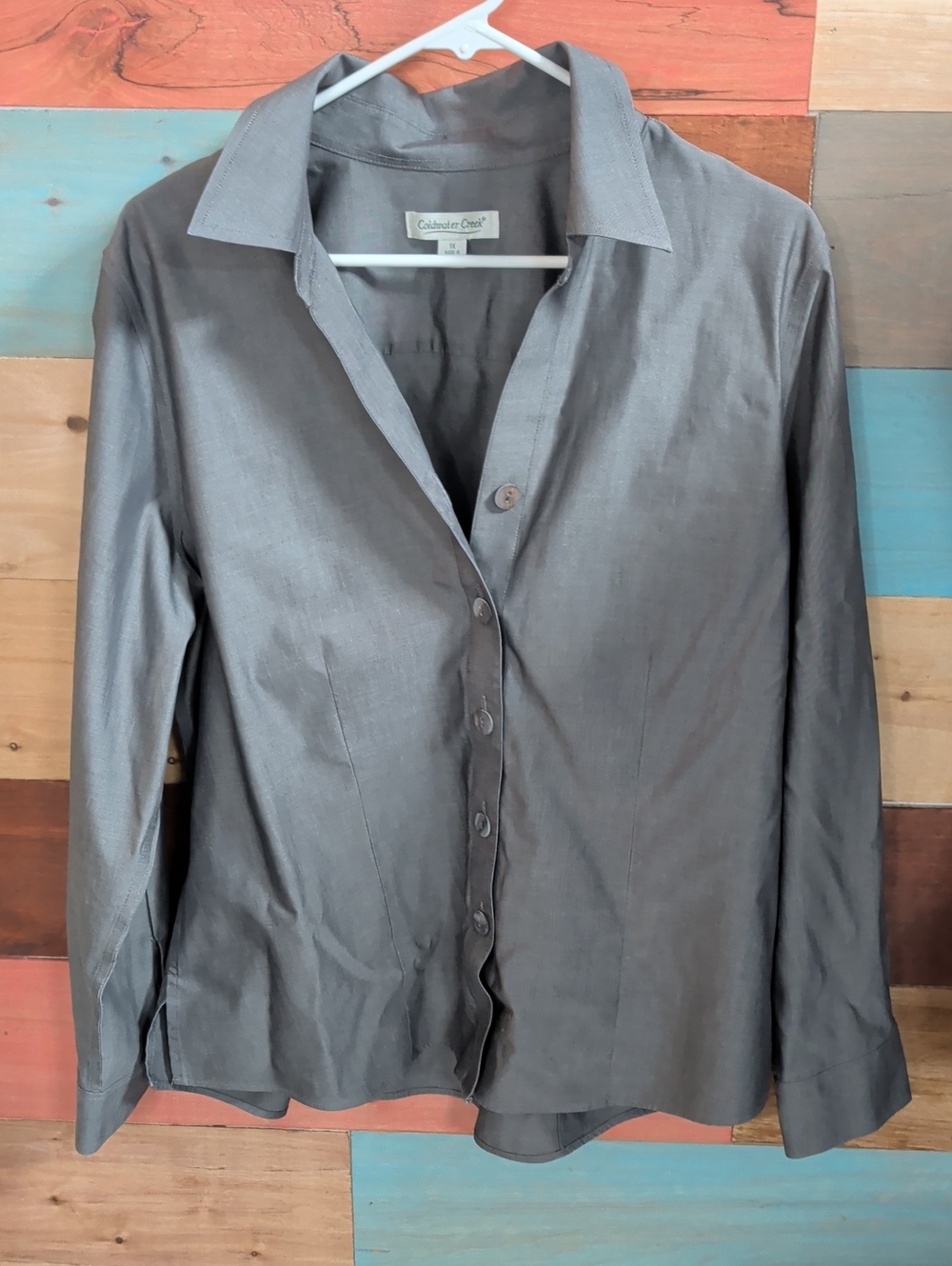Coldwater Creek Gray Satin Button-Front Women's Shirt